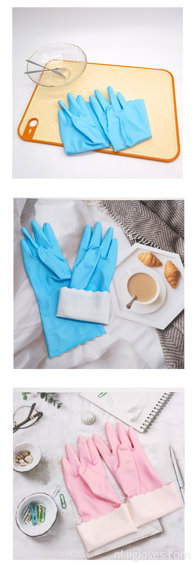 Gedompelde kudde gevoerde aangepaste werk rubberen handschoenen Hand Job huishouden rubber rubber gglove keuken huishouden wassen dip kudde gevoerde handschoenen